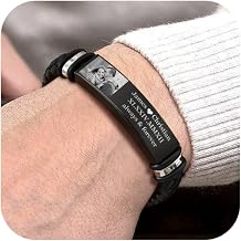 Personalized Leather Bracelet Gifts for Men - Free Engraving Black Braided Leather ID Bracelet for Men, Customized Gift for Son Dad Brother Man Boyfriend, Mens Gifts for Birthday Christmas Valentines