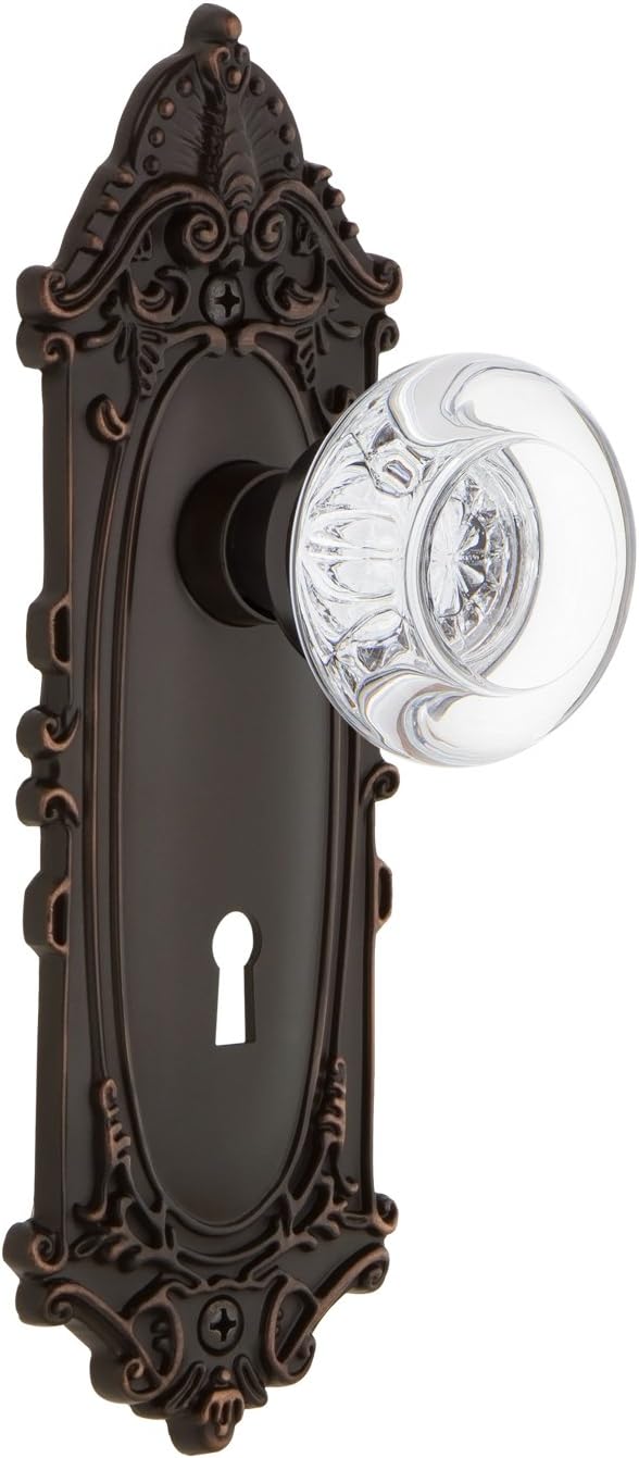 Nostalgic Warehouse Victorian Plate with Keyhole Round Clear Crystal Glass Knob, Mortise - 2.25", Oil Rubbed Bronze