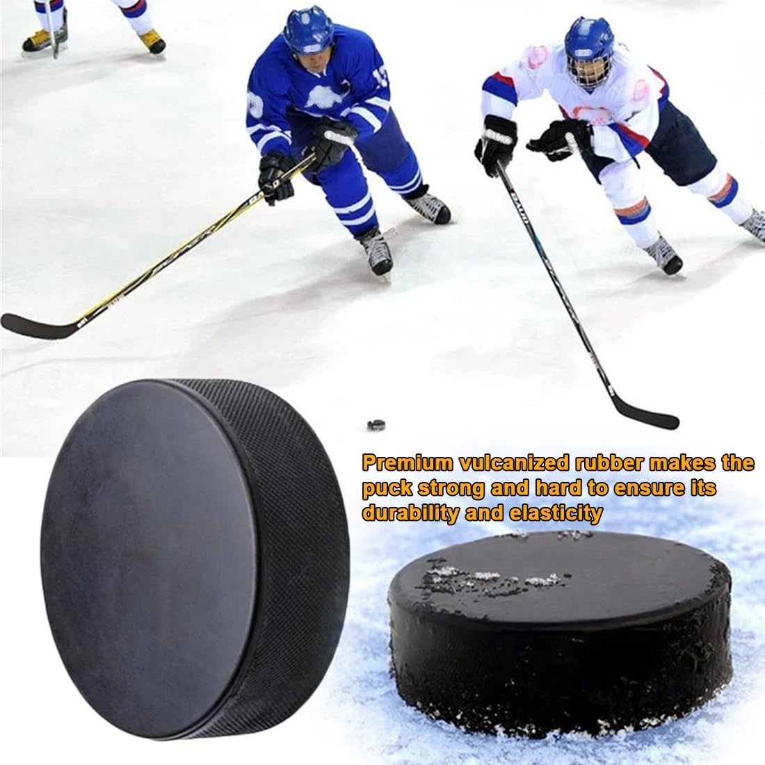 WUSJCOF 2 pièces Palets d'exercice de hockey en caoutchouc pour hockey sur glace, lisses pour le hockey sur glace (75mm diamètre / 25mm épaisseur) (Noir)