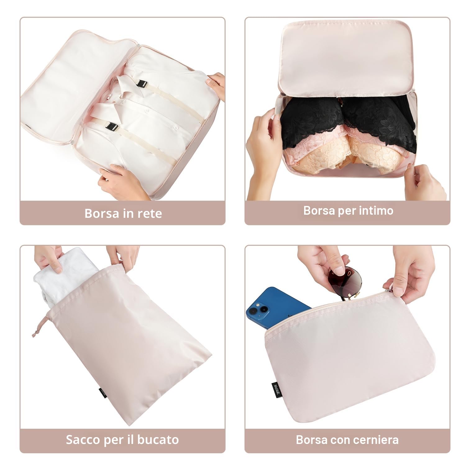 BAGAIL Set da 10 cubi da viaggio di varie dimensioni Organizer da viaggio per accessori da viaggio Bagaglio a mano Valigia - Crema