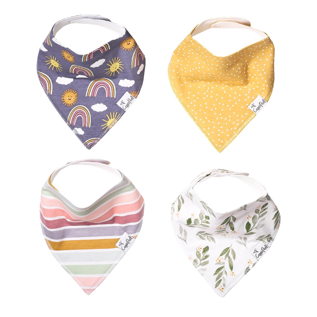 Copper Pearl 4 Pack Soft Cotton Baby Bibs for Drooling and Teething, Absorbent Drool Bibs for Baby Girl and Boy, Adjustable to Fit Newborns to