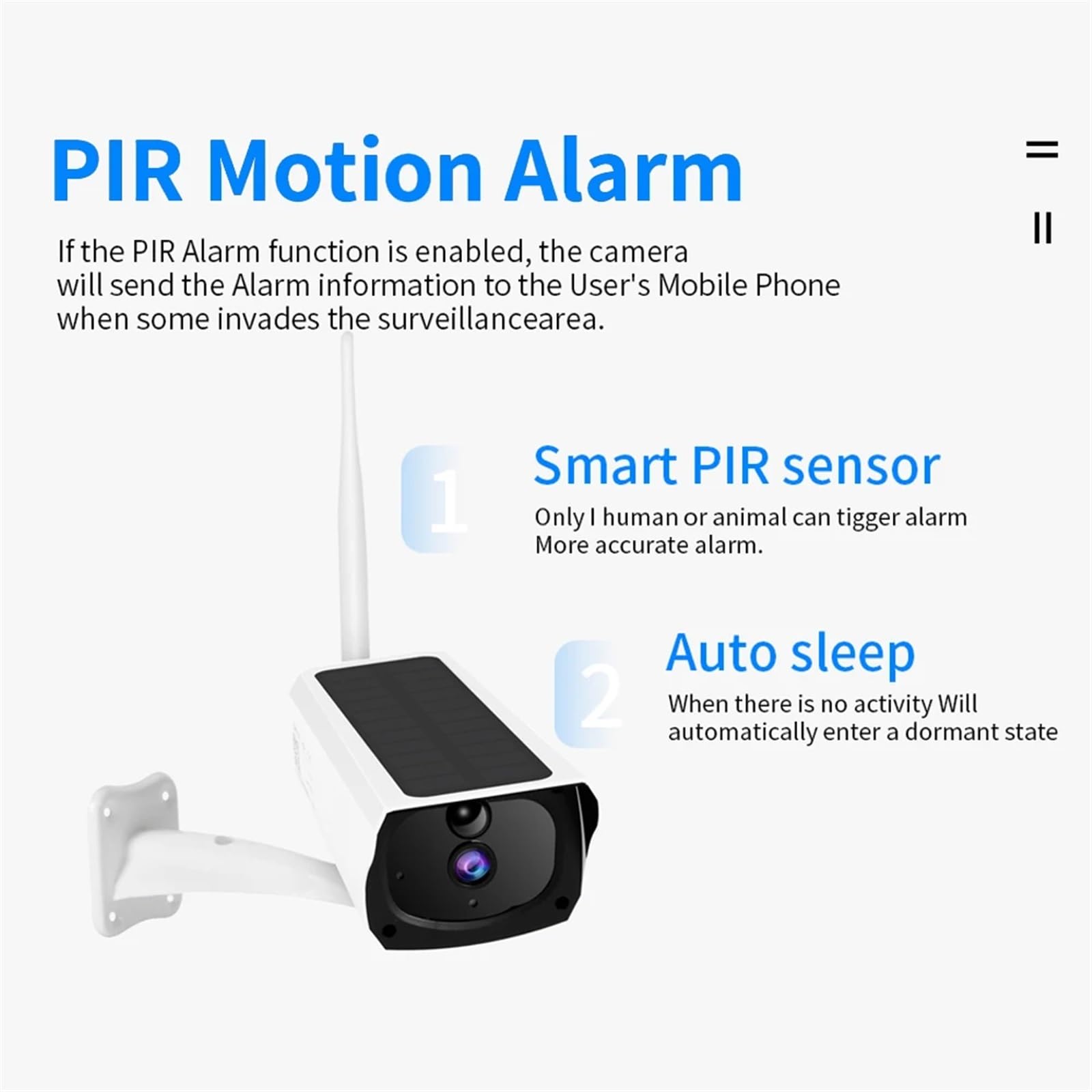 Camera Surveillance, Caméra solaire extérieure étanche PIR alarme de mouvement moniteur de Vision nocturne batterie faible puissance sans fil CCTV Protection de sécurité ,Sécurité, Antivol(2MP Camera)