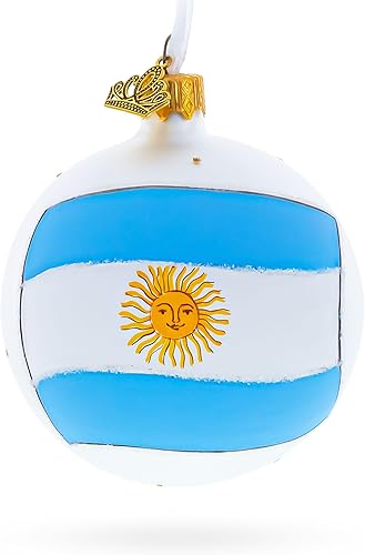 Bandera de Argentina Bola de Vidrio Soplado Adorno de Navidad 3.25 Pulgadas