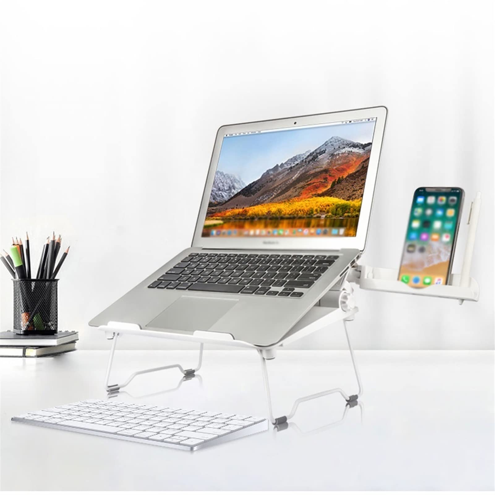 Laptop Stand Laptop Stand Office Półka podnoszenia Podstawa Składana Pionowa Pionowa leniwa rama wsparcia odpowiednia dla książek biurowych Stojak na Komputer (Color : W)