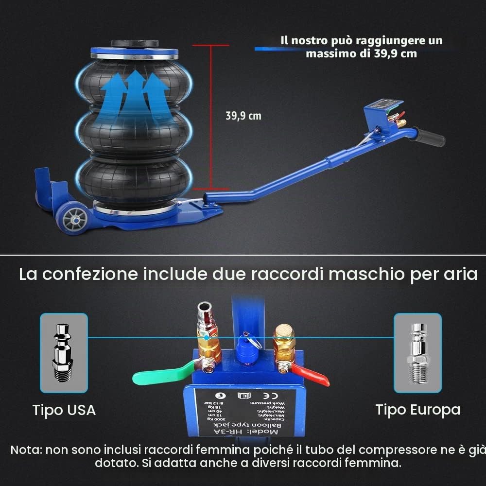 Anbull 6600LBS - Cric pneumatico da 3 tonnellate per auto, airbag addensato aggiornato, altezza di sollevamento 15-40 cm, sollevatore pneumatico capacità di sollevamento estremamente veloce