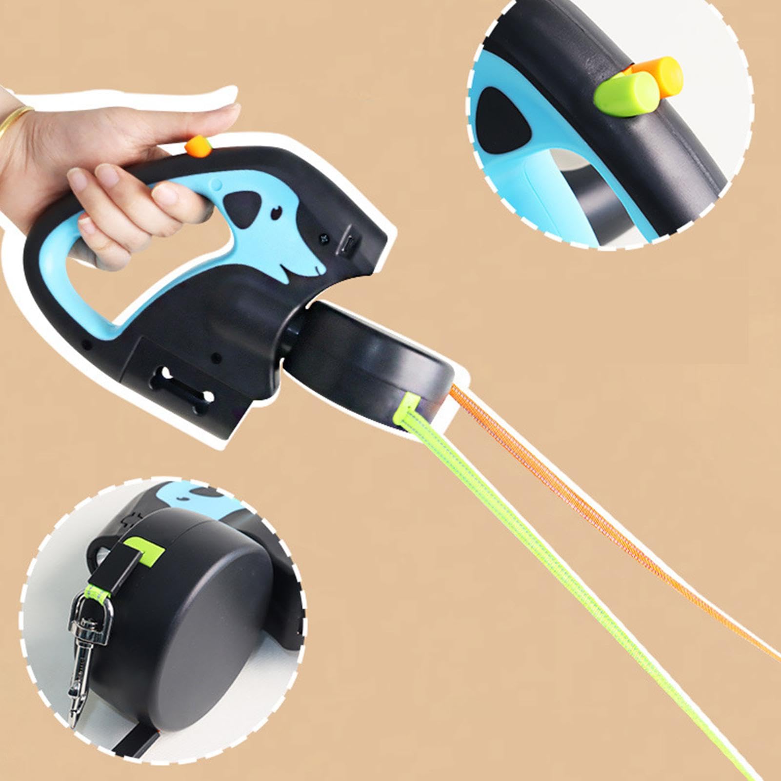 Guinzaglio per cani con luce, corda retrattile, guinzaglio per cani | estensibile, design anti-groviglio, elastico protettivo, blocco per ottenere protezione brevettata, cavo portatile per cani,