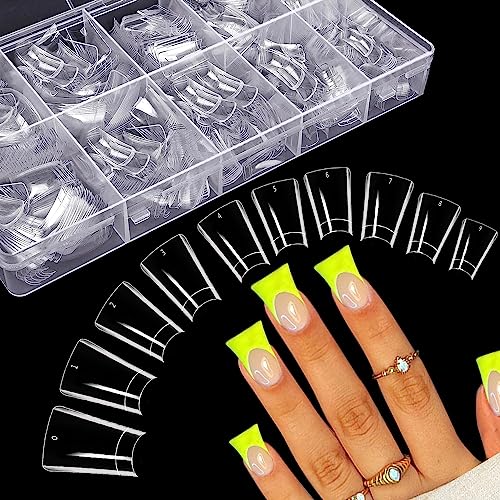 500PCS Duck Nail Tips for Acrylic Nails Clear Nail Tips Duck Feet Fan Flare Tips Half Cover False Nails Short Duck Tip Nails 10 Sizes Curved French Fake Nail Extension Tips with Box