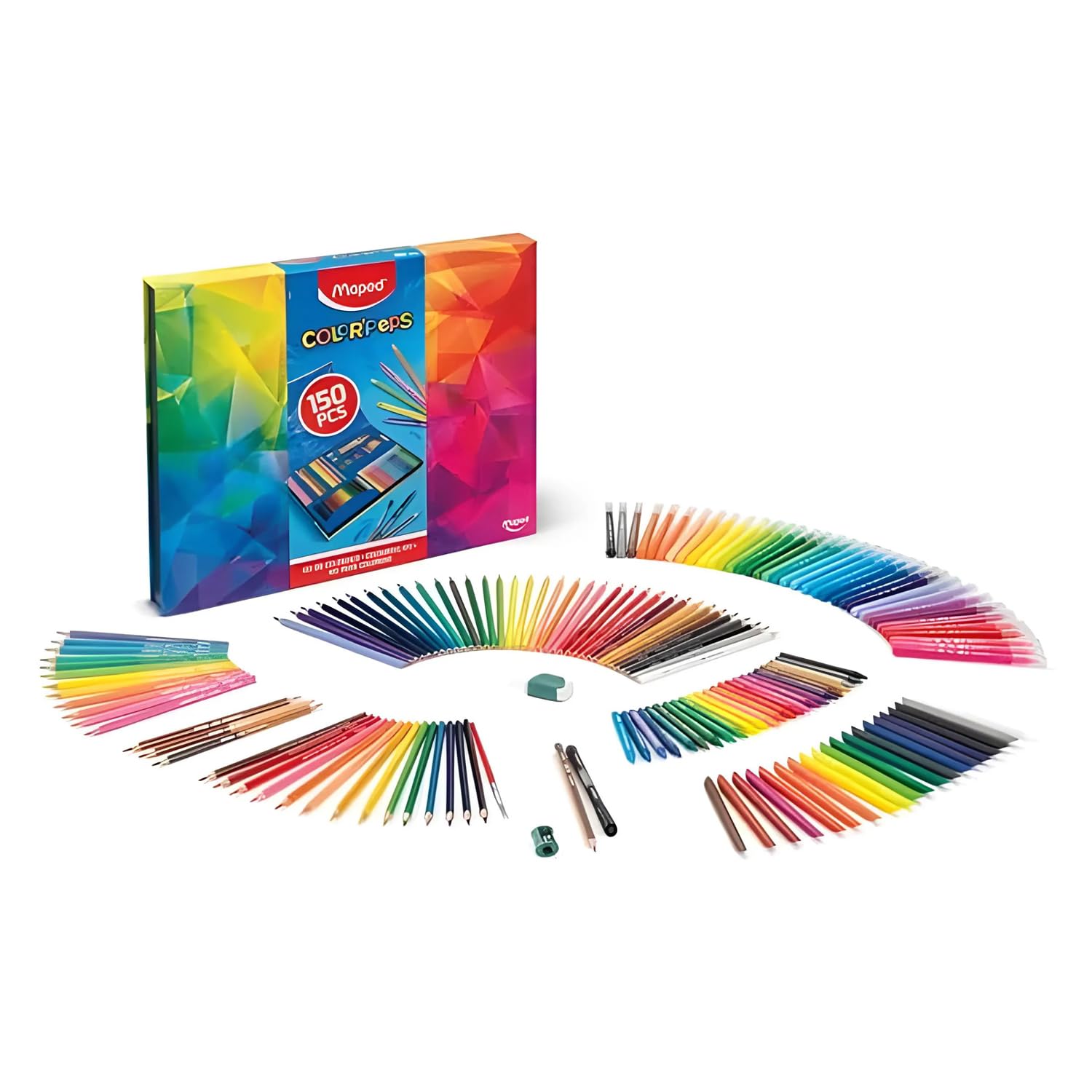 Maped - Material Escolar - Kit de Coloreado de 150 Piezas - Colección Color'Peps Infinity - Estuche Portátil - Incluye Múltiples Útiles para Colorear - Duran 10 Veces Más - Gran Surtido de Colores