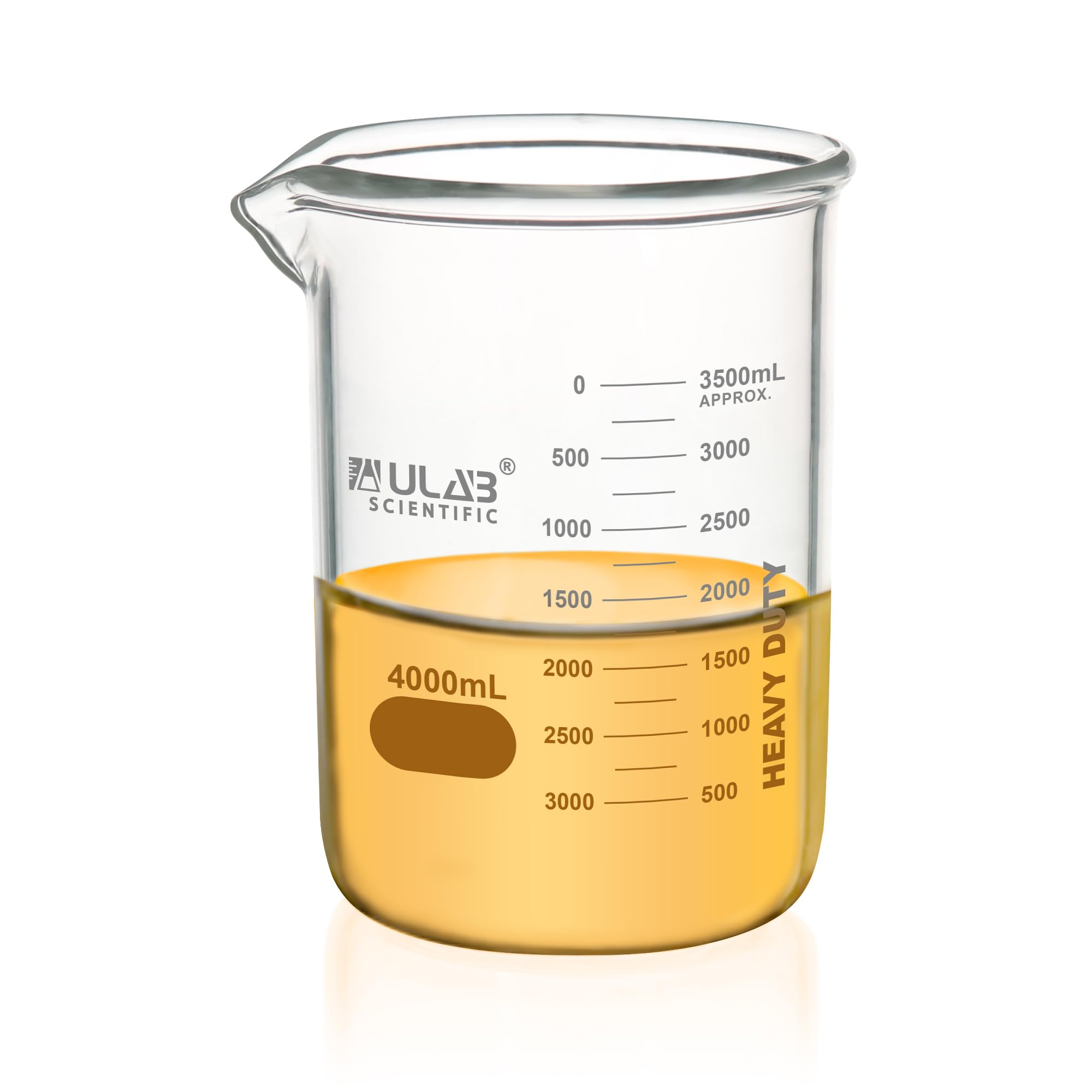 Ulab Glasbecher, strapazierfähig, mit doppelter Skala bedruckter Skala, Vol.4000 ml, UBG1067