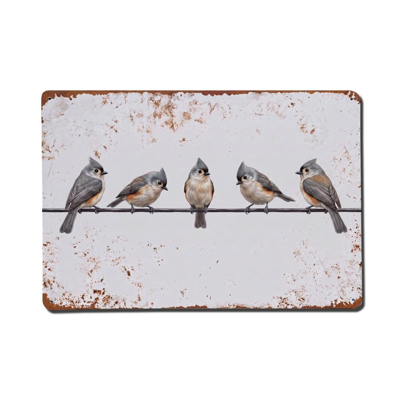 Vintage Retro Birds Tufted Titmouse Metal Tin Sign