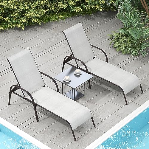 Image of Giantex Set of 2 Patio Lounge Chair, Outdoor Chaise Lounge with 5 Adjustable Backrest, Sturdy Steel Frame, Sunbathing Recliner, Beach Chair, Tanning Chair for Outside, Yard, Balcony, Pool Chairs, Grey
