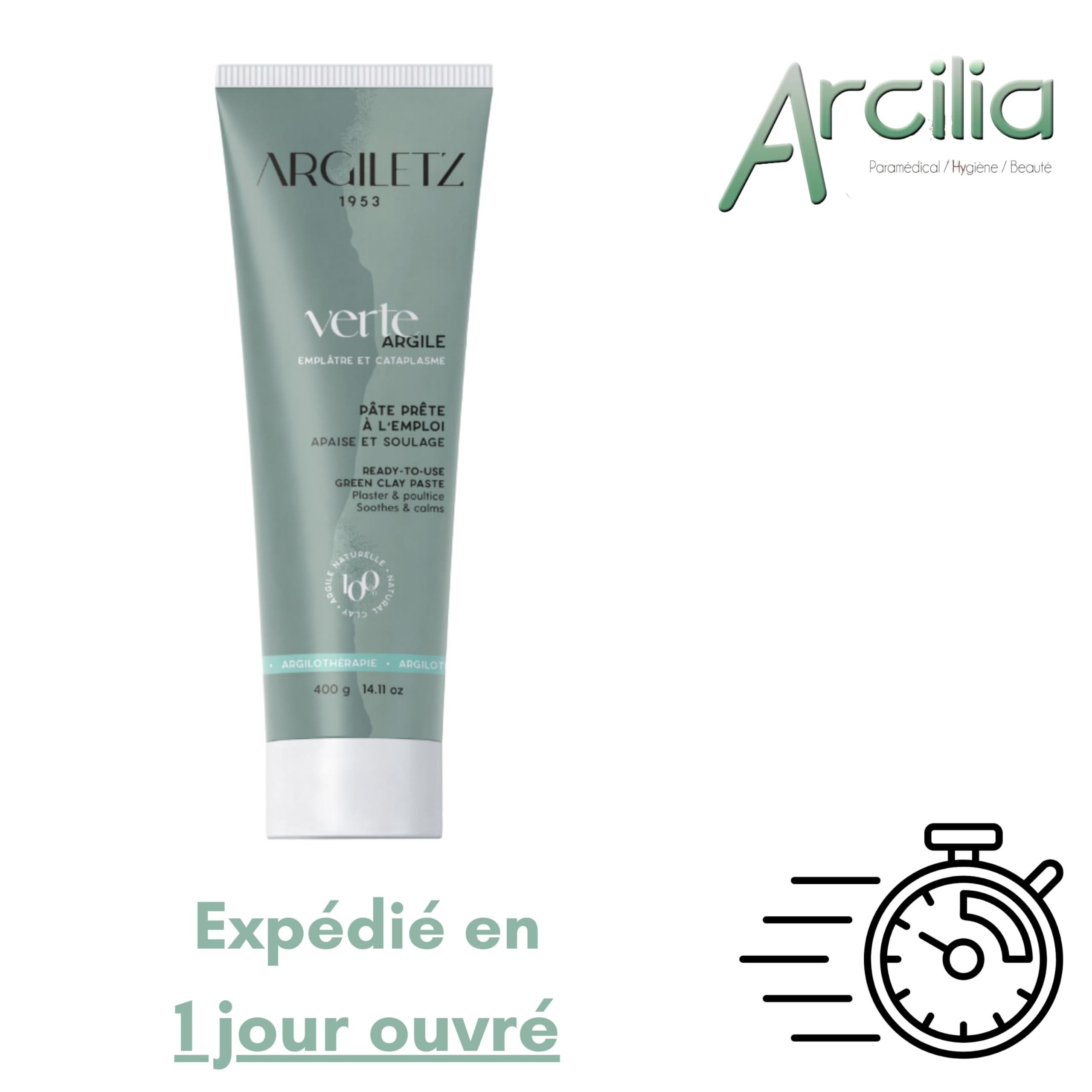 (ARCILIA) Argiletz - Argile Verte - 1 Tube 400g - Prête à l'emploi