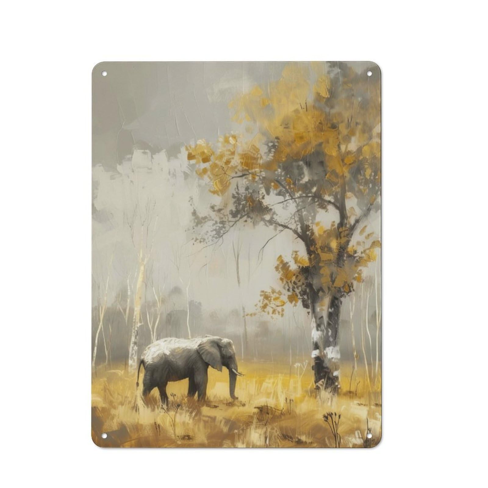 Junmoney Elephant In Golden Forest Garden Room Metal Sign With Design 40X30cm, Rustic Porch Wall Decor For Patio Bar, Workshop, Shed Or Kitchen