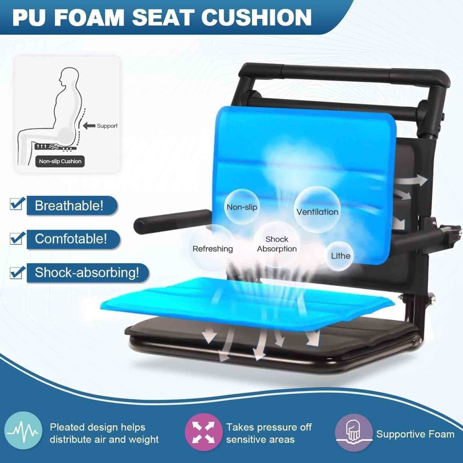 Silla de ruedas de transporte plegable y ultraligera que pesa sólo 15 libras, silla de viaje de transporte ligero que soporta 220 libras, silla de ruedas de aluminio para adultos y personas mayores (