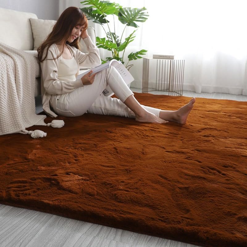 Image of Rabbit Fur Area Rug 3X5 Ft | Super Soft Plush Carpet with Anti-Slip Backing | Washable Luxury Rug for Bedroom, Living Room & Home Decor