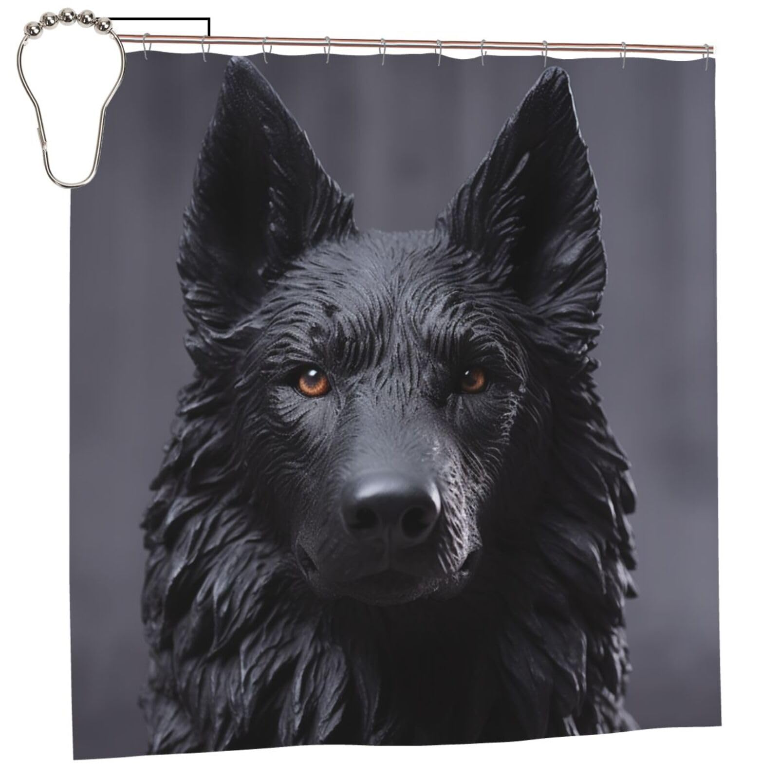 FodPand Black German Shepherd Shower Curtain 70"x70" Waterproof Long Bathroom Curtain Heavy Duty Thick Cloth Bath Curtain Set with Hooks, Modern Abstract Art Pattern Bathroom Shower Curtains