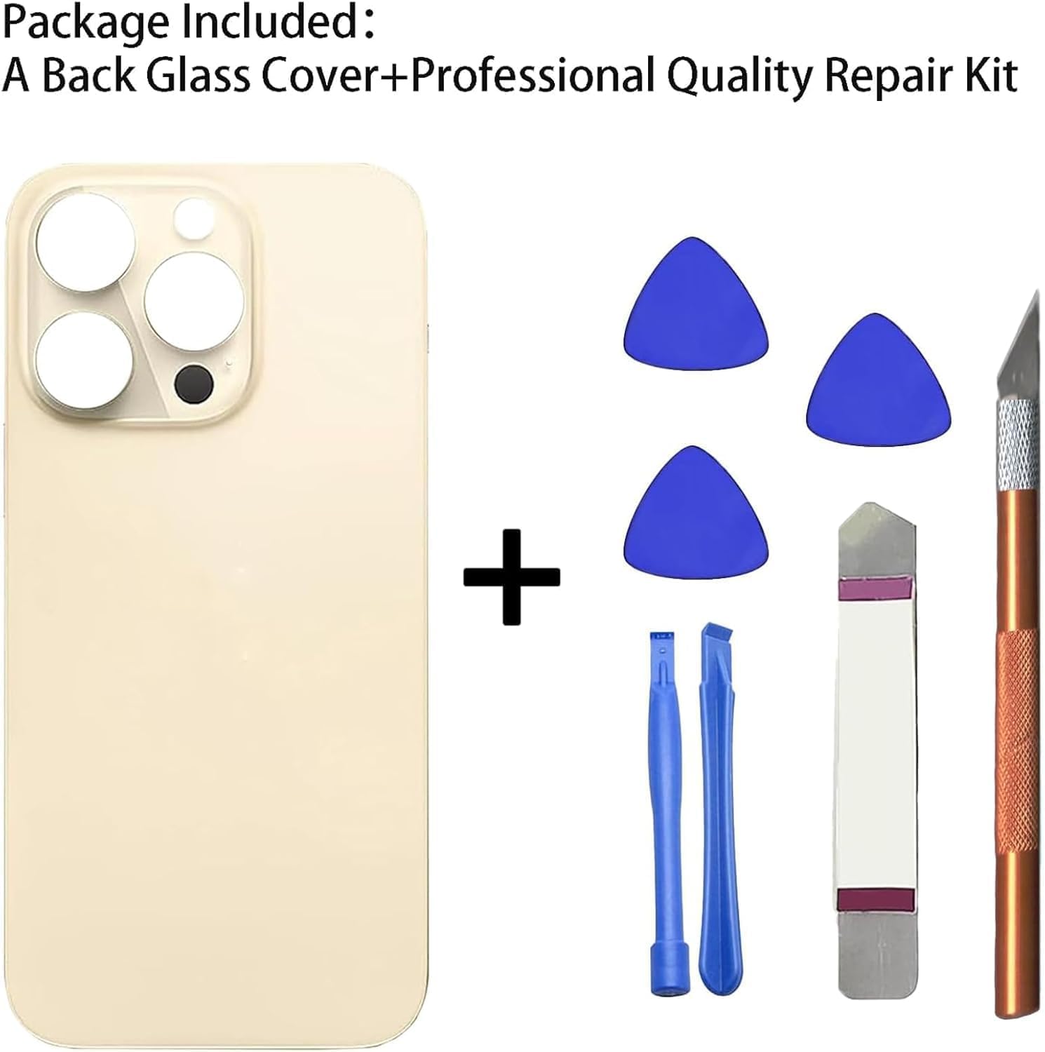 Tapa Trasera 14 Pro- Reemplazo de Cristal Trasero para iPhone 14 Pro,Reemplazo de la Cubierta de Vidrio Trasero con Kit de Herramientas de reparación (Oro)