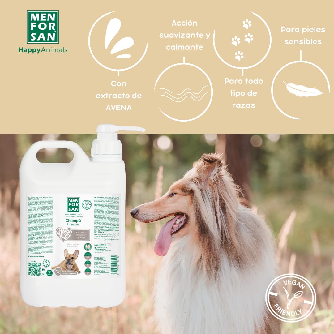 MENFORSAN Hundeshampoo mit Haferflocken | Weichmachende und beruhigende Wirkung | Für empfindliche und empfindliche Haut | 100% natürlicher Hafer | Milder Duft | 5L