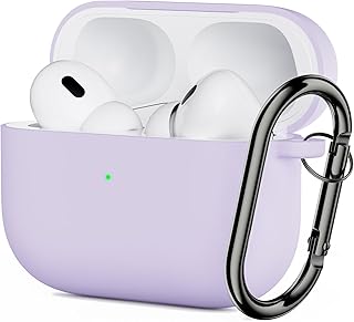 ORNARTO Compatible with AirPods Pro 2 Case Cover(2022) & 1st Soft Liquid Silicone Case for AirPods Pro 2nd Generation Shock-Absorbing Protective Case Front LED Visible Cover with Carabiner-Purple