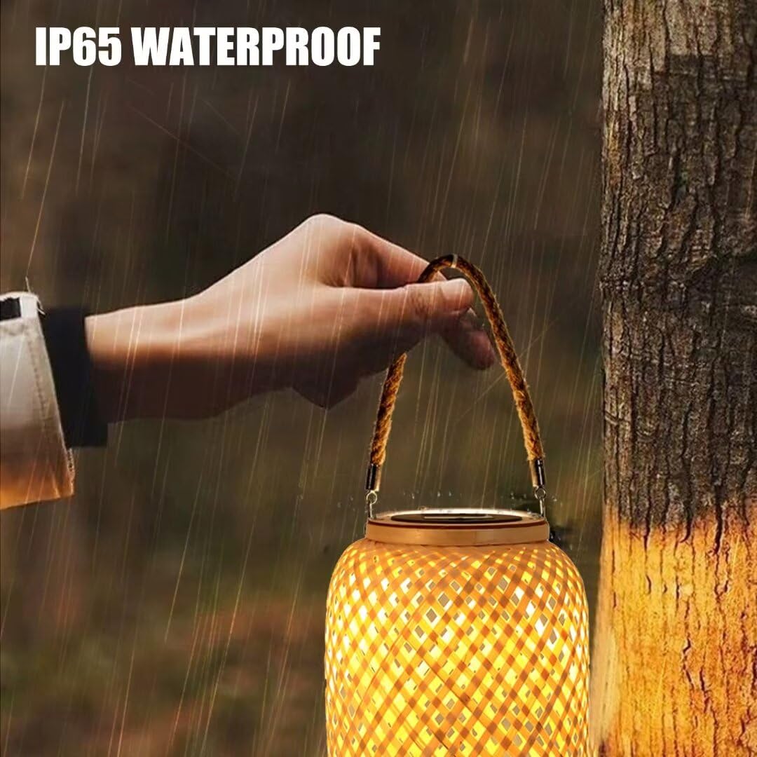 Lanterne Solaire à Suspendre, Lampe De Table D'extérieur étanche En Bambou Naturel Pour Terrasse Avec Ampoule Edison, Marche/arrêt Automatique Pour Jardin, Porche, Pelouse, Allée, Table Décorative