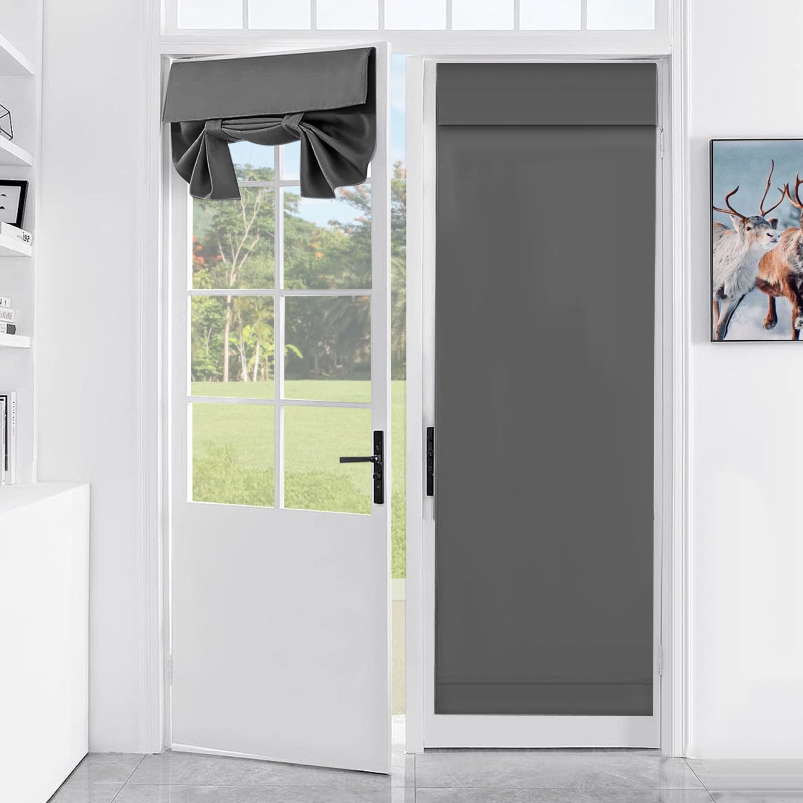 Gugxiom Tenda per porta anteriore, 66 x 173 cm, tenda per porta francese, con fascia, per porta anteriore, per soggiorno, bagno (grigio)