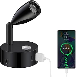 LED lámpara de lectura 12V autocaravana táctil regulable 3 modos de temperatura de color con conexiones USB A+C, DC 12V-24V iluminación interior para barco coche camper furgoneta, negro