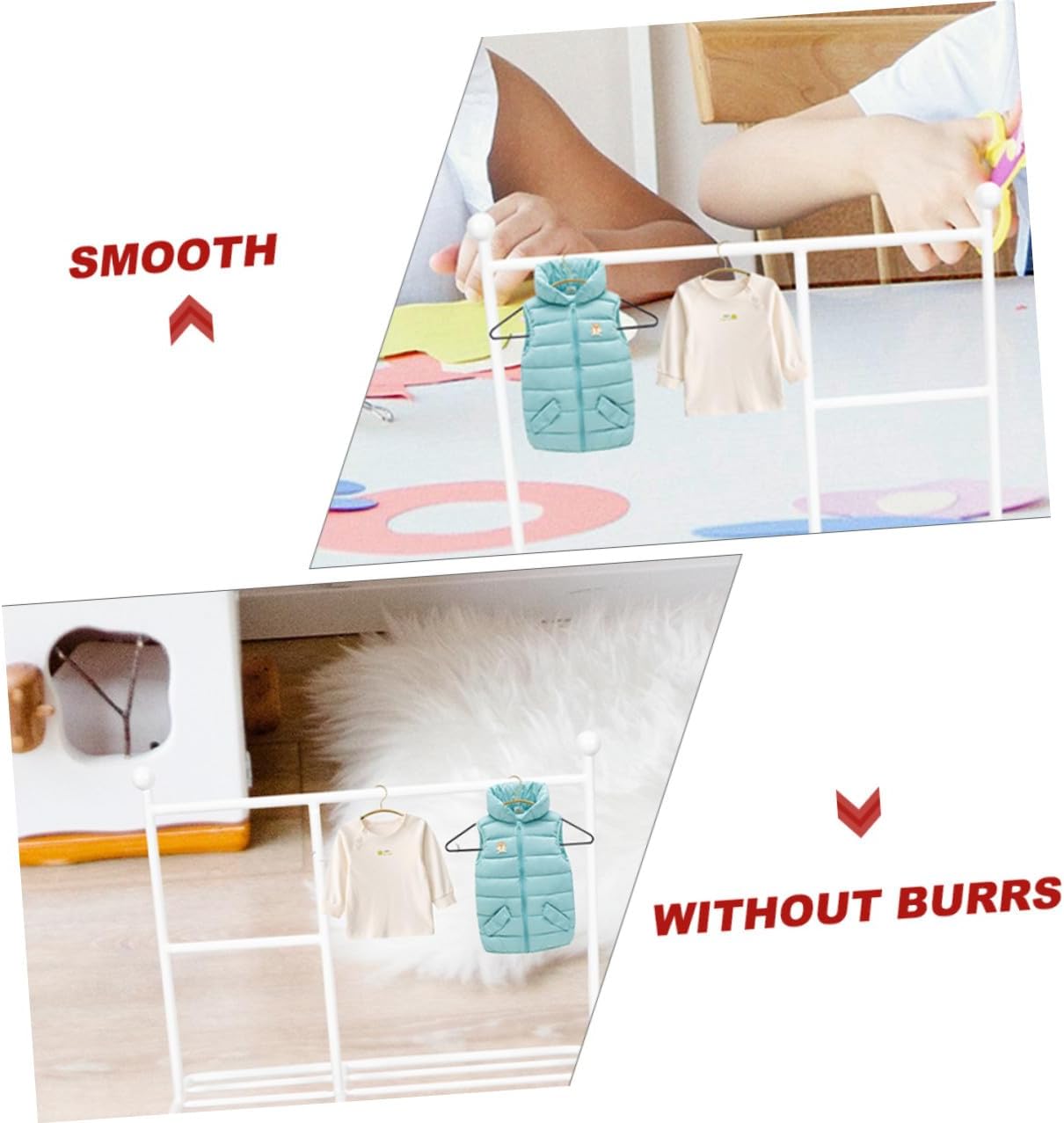 BESPORTBLE Doll Clothes Storage Rack and Garment Hangers for Dolls Miniature Metal Clothing Display Shelf 25x21cm White Dollhouse Furniture Accessory for ’