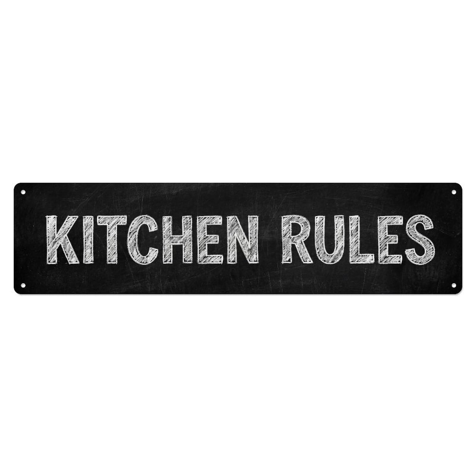 Kitchen Rules Metal Tin Skinny Sign Plaque Wall Decor for Cafe, Club Bar, Office, Home Garden Metal Poster 4x16Inch