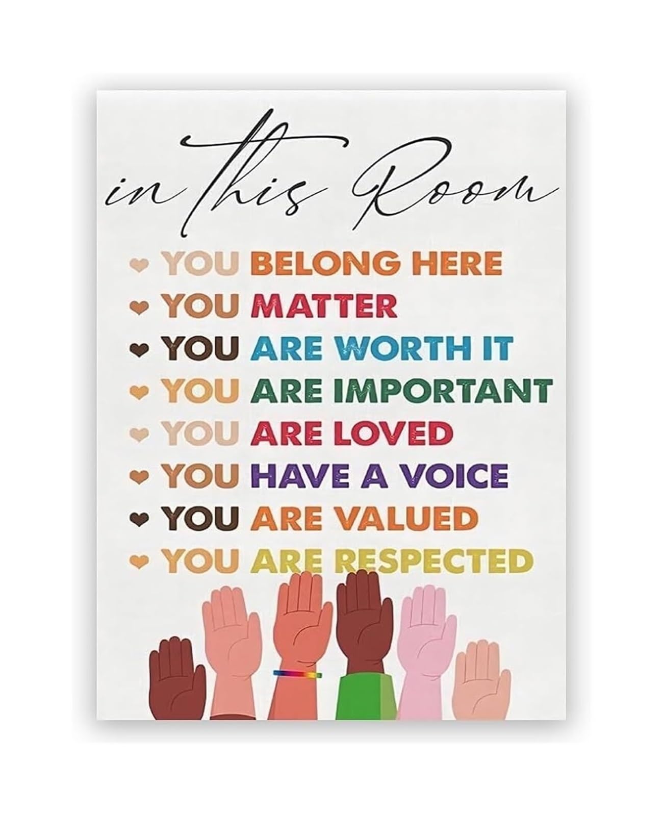 Kcdfdvjfbm Unframed Inspirational Diversity Wall-Art Watercolor Canvas Print Motivational Inclusion Poster For Classroom Office(,12X18inch(30X45cm))