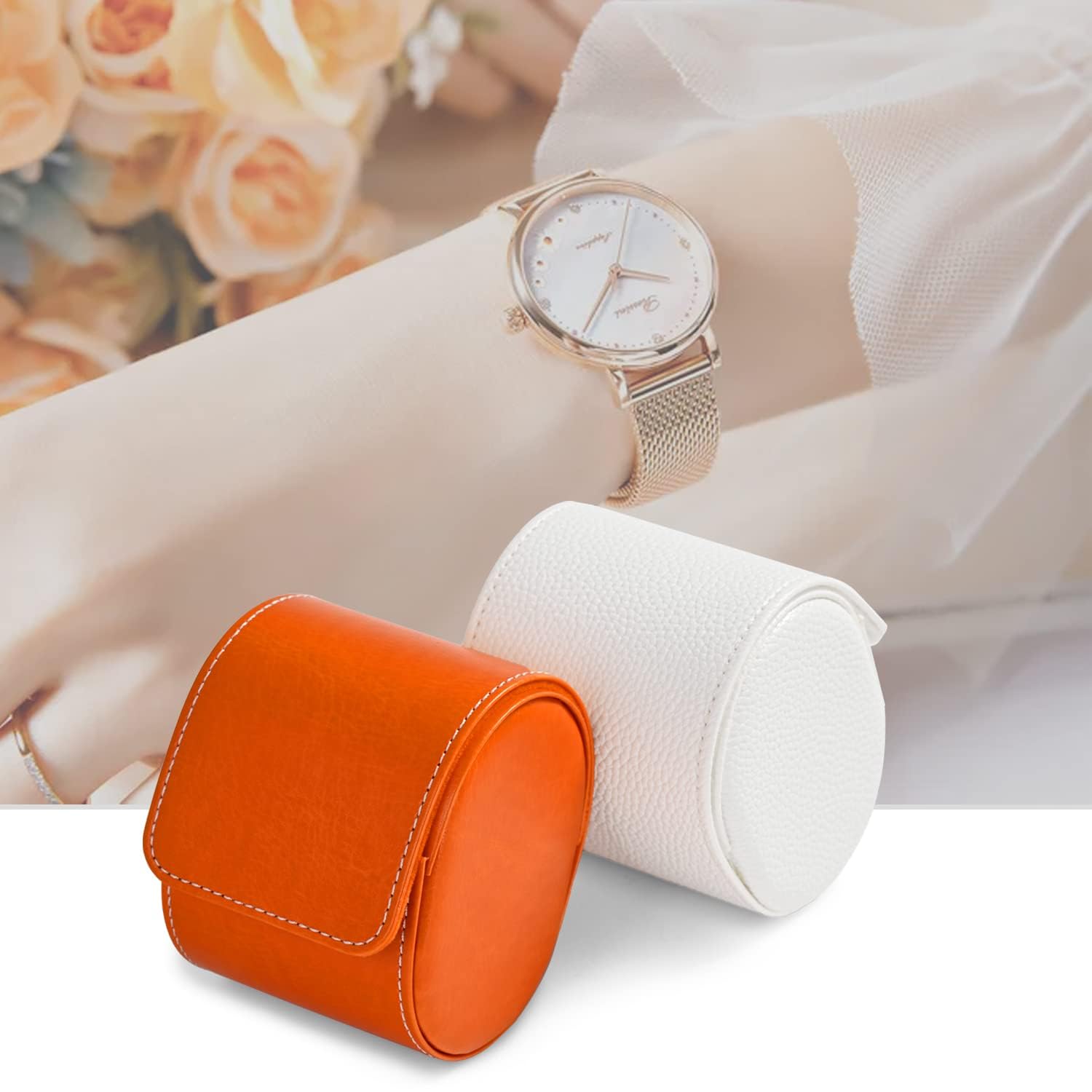 Étui de Voyage pour Montre Femme, boîte Portable pour Une Seule Montre, Compatible avec Toutes Les Montres-Bracelets et Montres connectées (Orange)