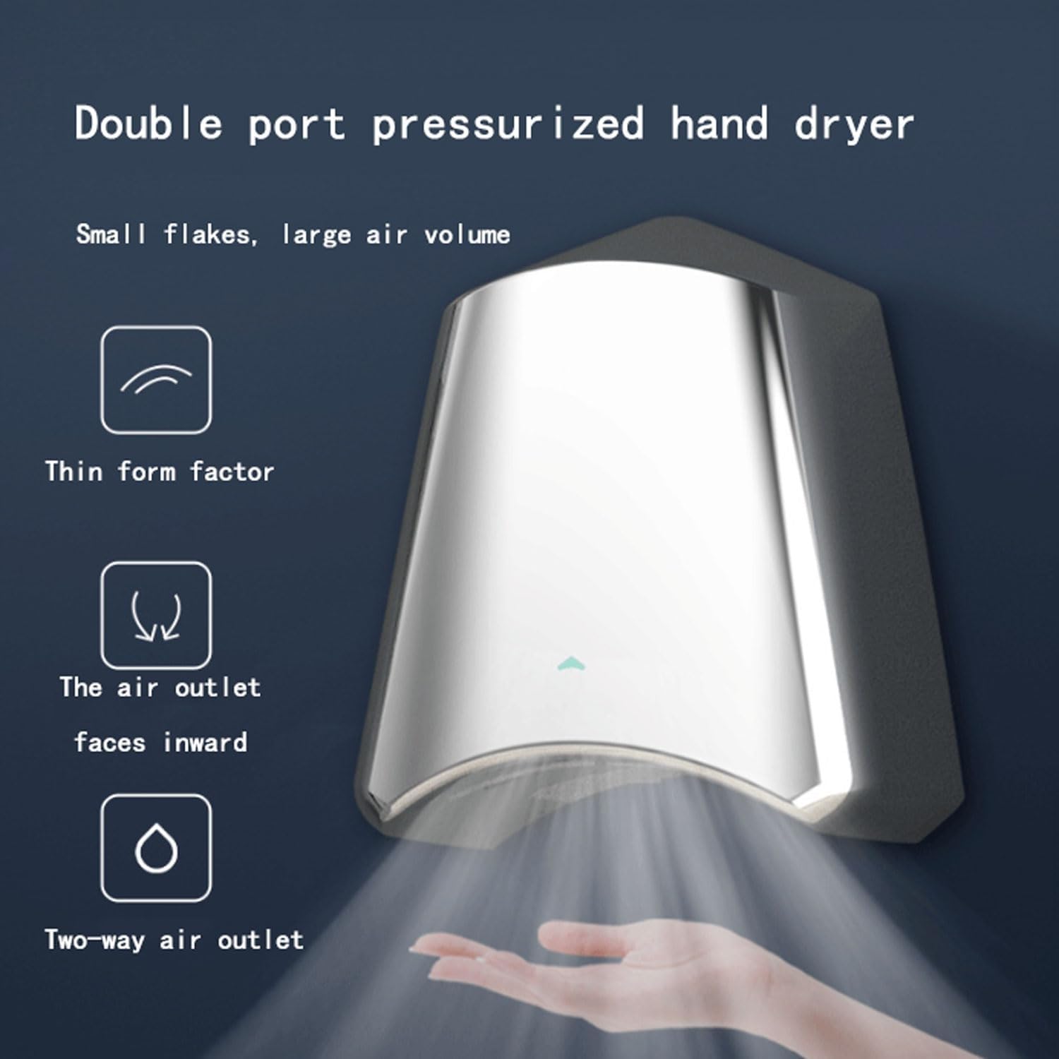 WHIPIN Electric Hand Dryers, Stainless Steel Automatic Wall Mounted Hand Dryer, 1100W Hot and Cold Air Commercial Hand Dryer, 10 Seconds to Dry, Low Noise, for Kitchen, Bathroom, Toilet