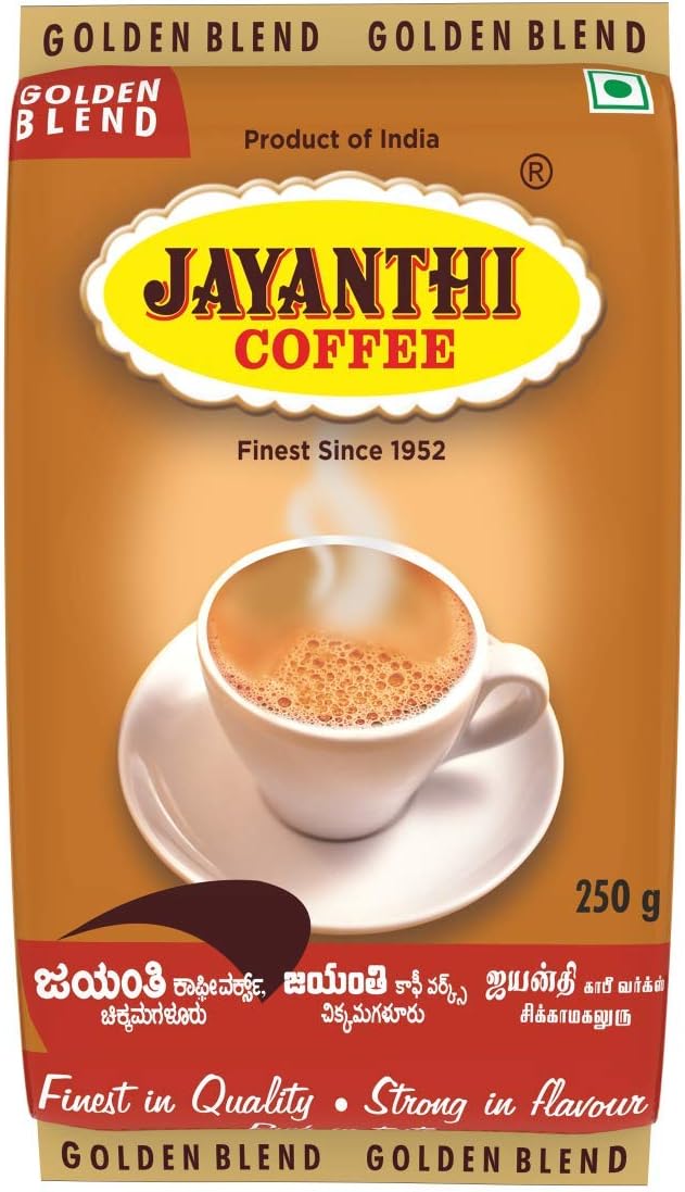 JAYANTHI Golden Blend, Coffee Contains 15% Chicory, fine or Nice Grind, 250g x 4