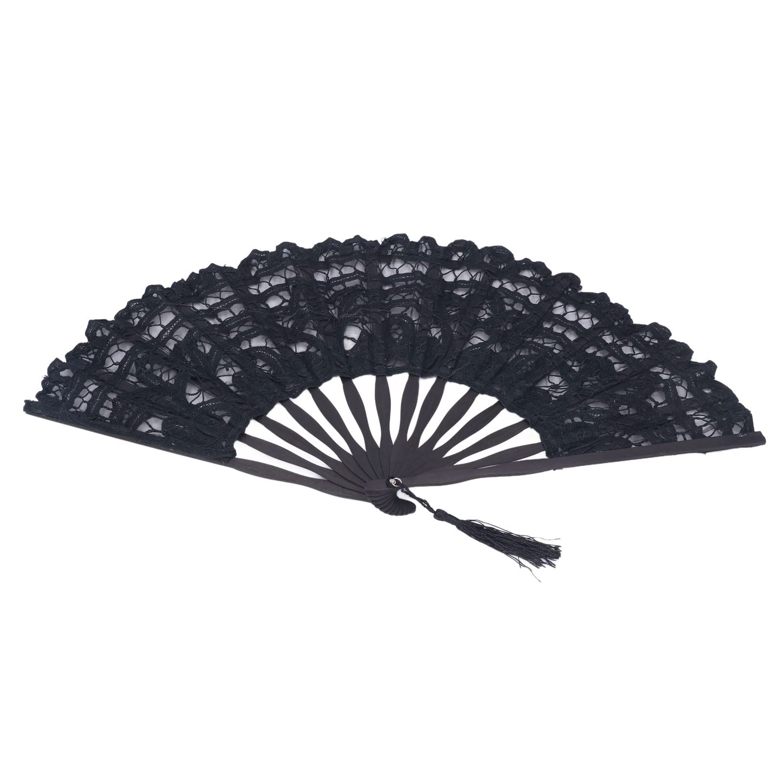 TOPINCN Abanico de Mano Plegable de Encaje de Algodón Abanico de Mano Nupcial Bordado con Bastones de bambú para la Decoración de la Boda Fiesta de Baile (Negro)