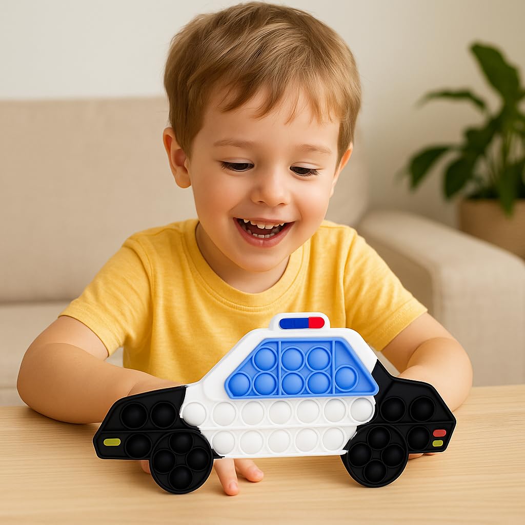 Ranzah Pop Fidget Toy Push Pop Bubble Sensory Toy For Kids And Adults Travel Poppet Toy Squishy Toy For Gifts & Parties ADHD Stress & Anxiety Relief Toy Squeeze Toddler Toy (Police Car) - Image 2