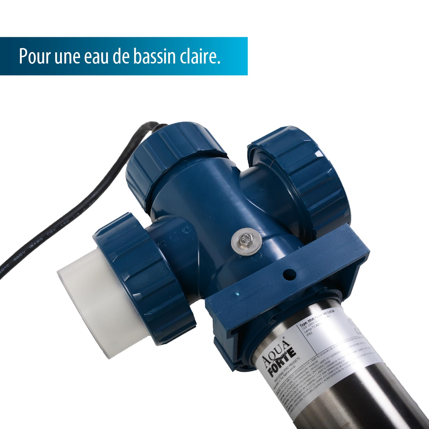 AquaForte Midi Power UVC 40 Watts, Lampes Courtes et boîtier en Acier Inoxydable, débit Maximal de 15m3 par Heure, pour Un Bassin Clair avec des Poissons en Bonne santé sans Produits Chimiques