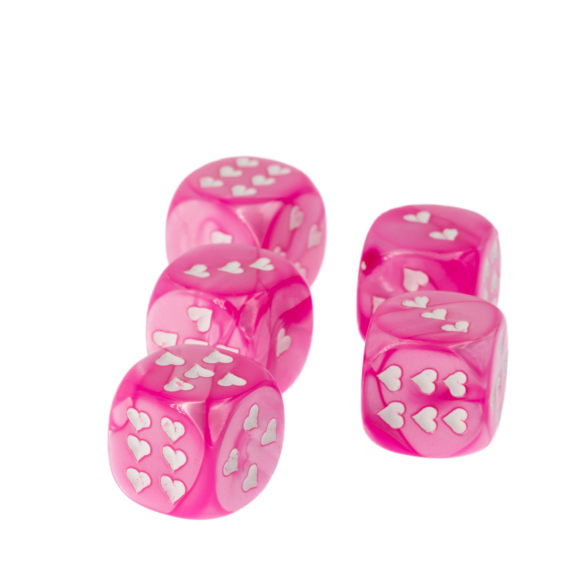 WeLoveDice - Würfel rosa mit weissen Herzen - Made in Germany - 6 Stück