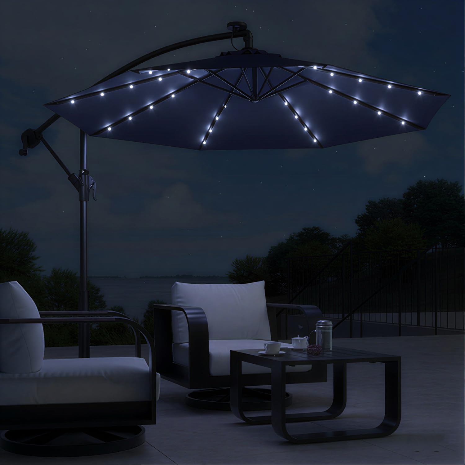 ORILEY Solar LED Light Umbrella with Side Pole Stand and Tilt & Crank  Handle Outdoor Garden Lights Big Size Round Base Canopy for Lawn Patio  Poolside (Pack of 1, Blue) : Amazon.in: