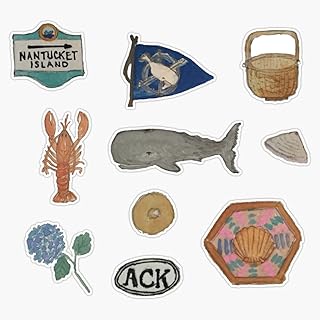 EB Store Vintage Nantucket Island Collection Hand-Painted Watercolor Vinyl Waterproof Sticker Decal Car Laptop Wall Window Bumper Sticker 5'' (EBSTORE-STICKERS-1834)