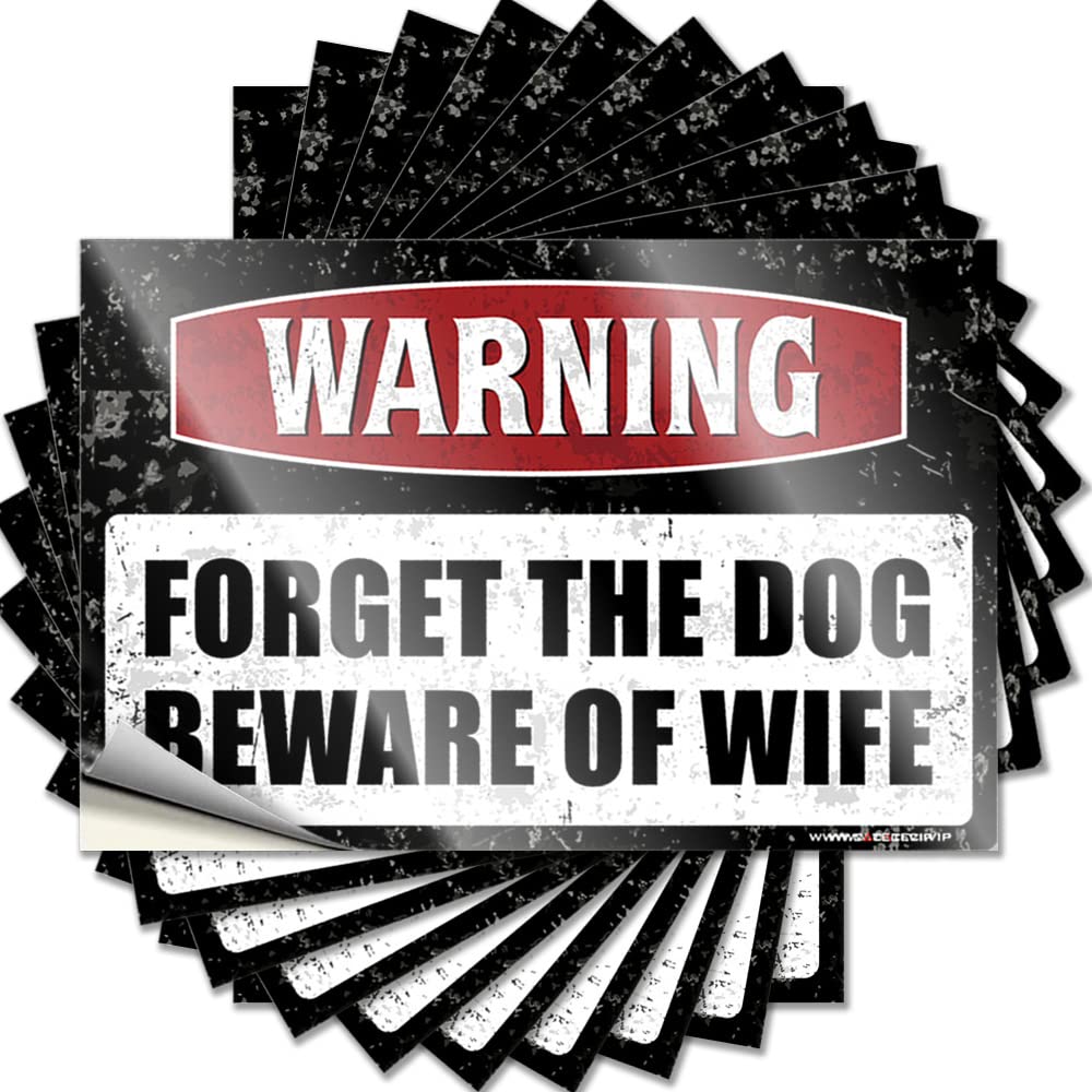 Hardhat Stickers and Decals Warning Forget The Dog Beware of Wife Funny Sticker 10 Pcs Sticker for Cars Toolbox Stickers and Decals(6X9CM)