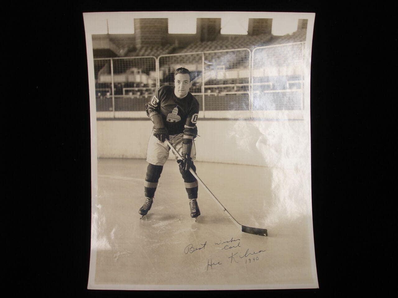 Hec Kilrea Autographed Vintage 1940 B & W Photograph – PSA COA - Autographed NHL Photos