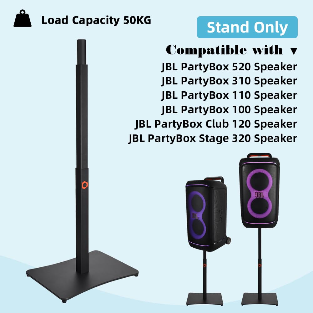 Support Enceinte Robuste pour JBL PartyBox 520/310/110/100, Acier Résistant, Hauteur Ajustable, Rotation 360°, Base Antidérapante, pour PartyBox Club 120/Stage 320 – 1 Pièce (Support Seul)