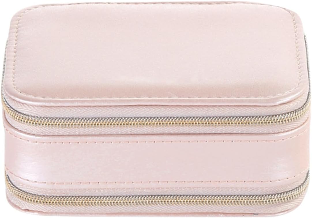 PU Leather Jewelry Box Zippered Holder Portable for Rings Earrings