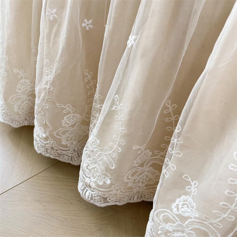 King Size 2 Tiers White Lace Ruffle Bedspread Sheet Only Washed Cotton Bed Sheet with Skirt, Champagne