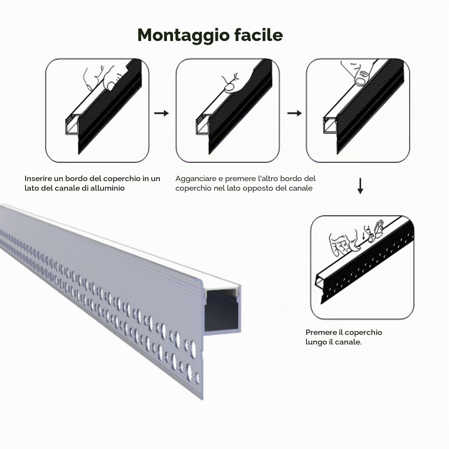 Besseto Profilo LED per Pannelli di Gesso 6 Pezzi 1 Metro/3.3 Piedi Profilo LED per Pannelli di Gesso Profilo in Alluminio, Profilo LED in Alluminio per Piastrelle con Scanalatura per Pareti e