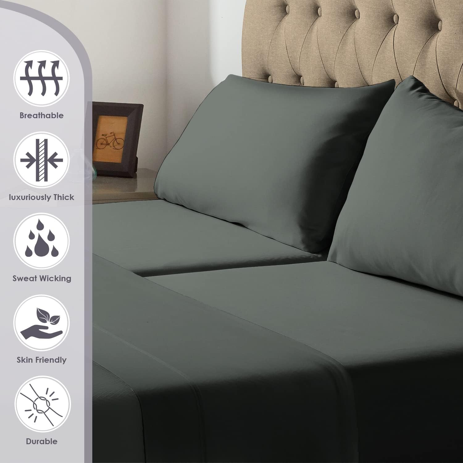 Pizuna Pure 100% Cotton Split King Sheet Set Dark Grey, 800 Thread Count 100% Long Staple Cotton Split King Sheets for Adjustable Bed, 15" Deep Pocket Sheets (Combed Cotton Bed Sheets)