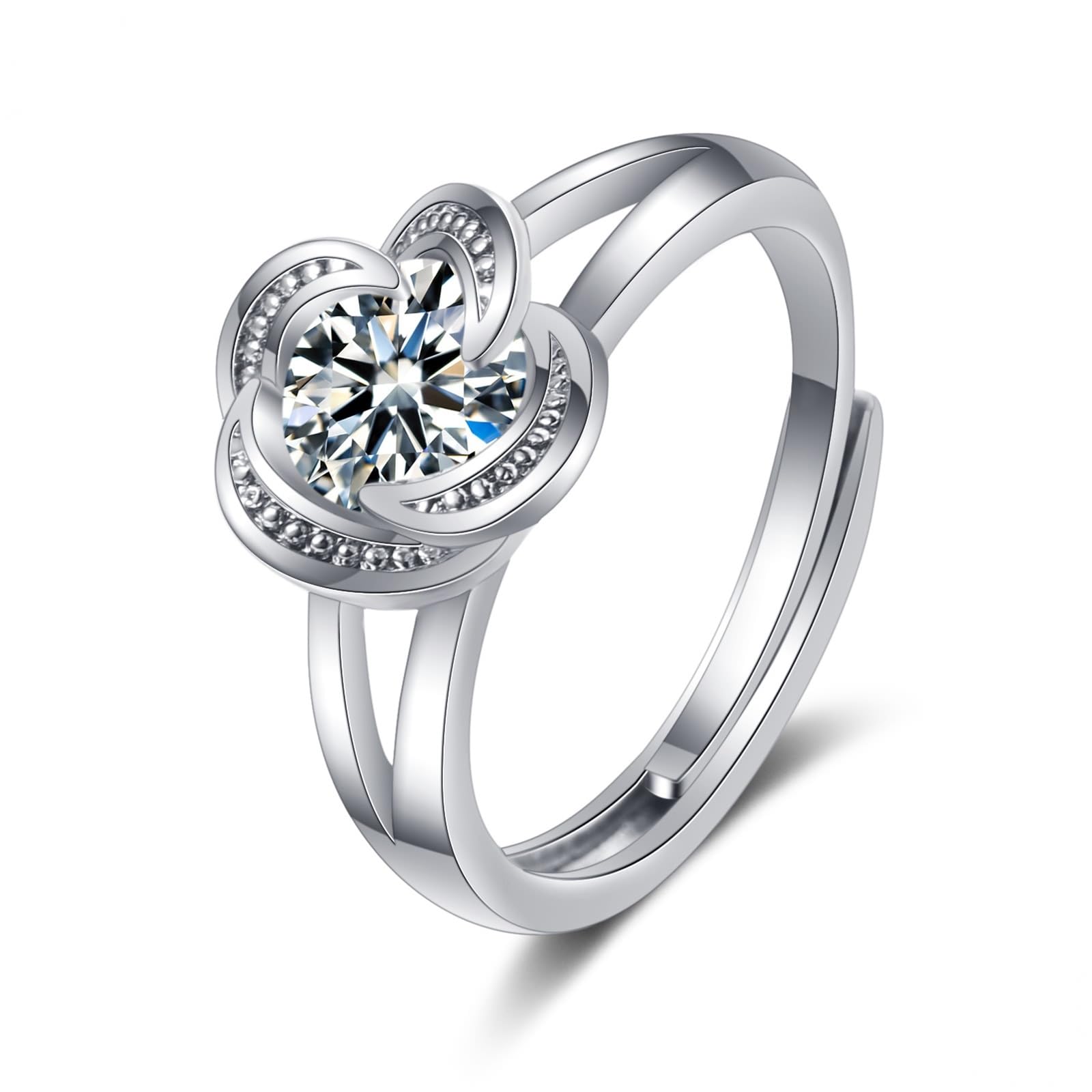 Wycian Pierścionek Moissanite Band białe złoto pierścionek dla kobiet 18K koniczyna z cyrkonią rozmiar H 1/2 moda dla pań biżuteria zaręczynowa