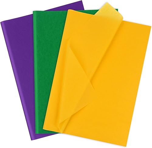 AORZIT 80 hojas de papel de seda morado, amarillo y verde, papel de seda de Mardi Gras a granel de 14 x 20 pulgadas, papel de seda Mardi Gras para