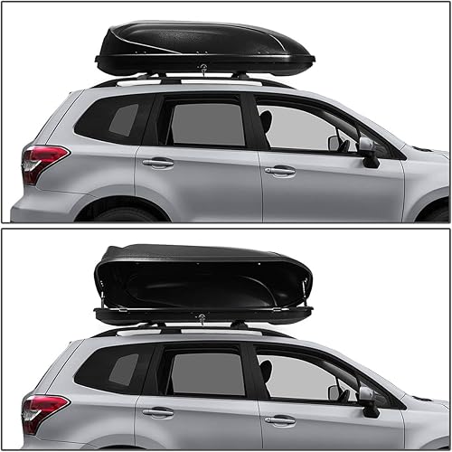 Miniatura 7 de DNA Motoring PT-ZTL-8091-GY - Par de barras transversales de aluminio para riel de techo+caja de carga portaequipajes con cerradura+llaves, gris