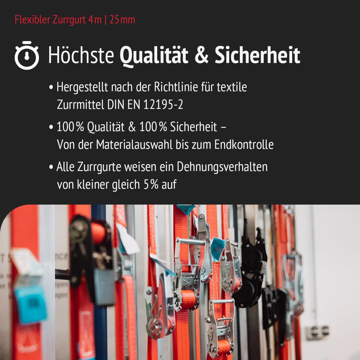 Spanngurt 25 mm, Länge 4,0 m in schwarz, flexibel einstellbares Festende mit S-Haken zur Ladungssicherung in Pkw, Anhänger und Kleintransporter (4)