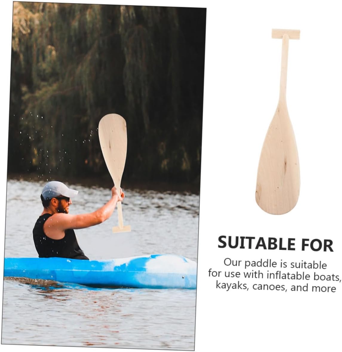 23.5-Inch Wooden Paddle for Canoes Lightweight Unisex Design for Boys and Girls Boating Adventures and Water Play